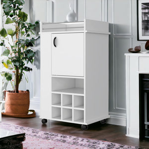 Homeroots White Rolling Bar Cart With Wine Storage   535105