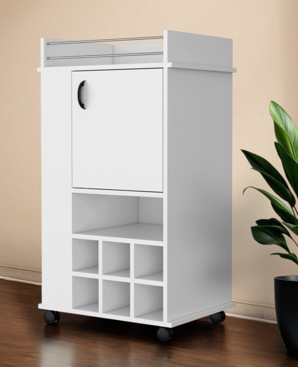 HomeRoots White Rolling Bar Cart with Wine Storage – Modern, Stylish & Functional Mobile Beverage Station for Home 535105