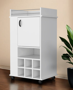 HomeRoots White Rolling Bar Cart with Wine Storage – Modern, Stylish & Functional Mobile Beverage Station for Home 535105