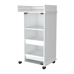 Homeroots White Rolling Bar Cart With Wine Storage   535106