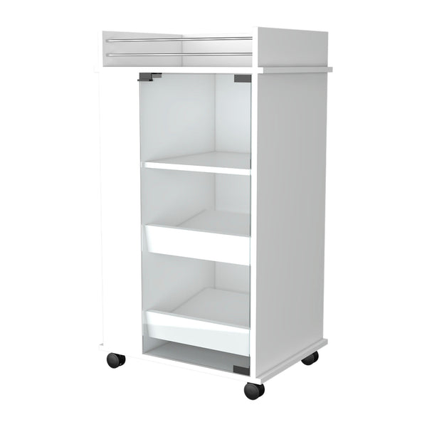 Homeroots White Rolling Bar Cart With Wine Storage   535106
