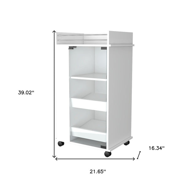 HomeRoots White Rolling Bar Cart – Modern Wine Storage with Mobility, Chic Design for Entertaining & Home Decor 535106