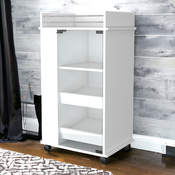 Homeroots White Rolling Bar Cart With Wine Storage   535106