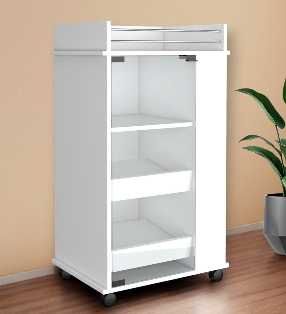 HomeRoots White Rolling Bar Cart – Modern Wine Storage with Mobility, Chic Design for Entertaining & Home Decor 535106