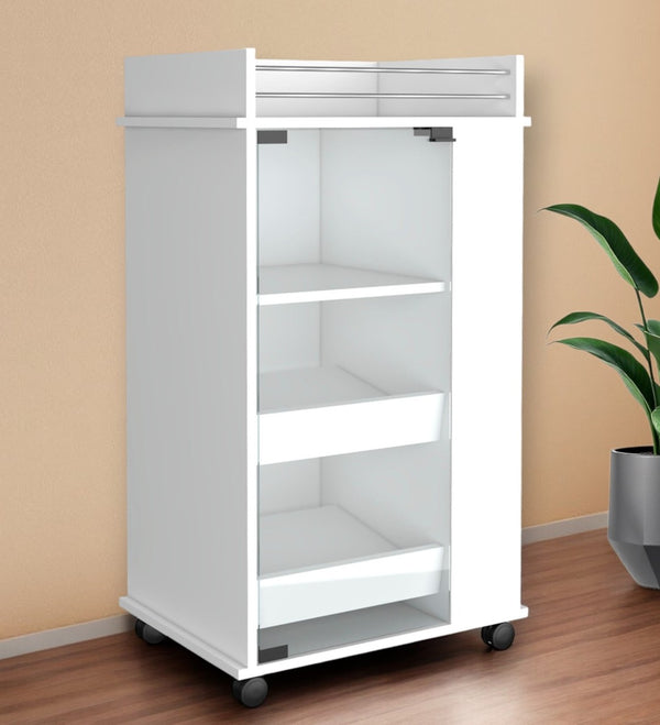 HomeRoots White Rolling Bar Cart – Modern Wine Storage with Mobility, Chic Design for Entertaining & Home Decor 535106