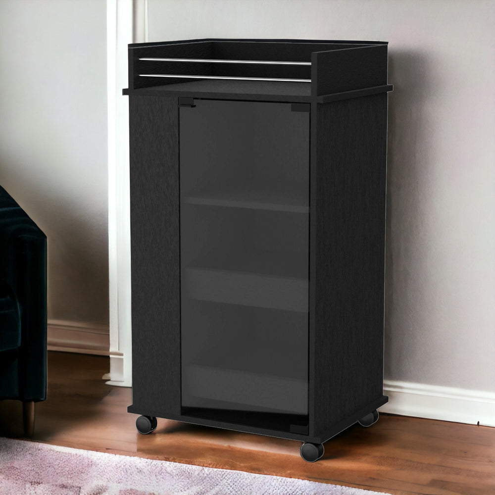 Homeroots Black Rolling Bar Cart With Wine Storage   535107