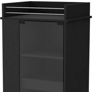 HomeRoots 22" Stylish Black and Clear Wood Glass Rolling Bar Cart with Wheels for Elegant Entertaining Storage 535107