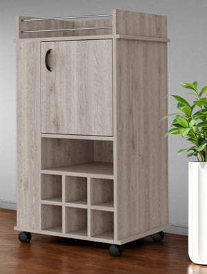HomeRoots Light Gray Rolling Bar Cart with Wine Storage – Stylish, Space-Saving Design for Modern Entertaining 535108