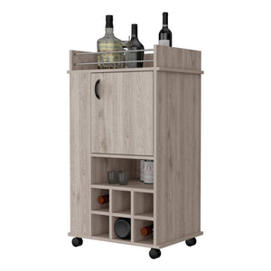 Homeroots Light Gray Rolling Bar Cart With Wine Storage   535108