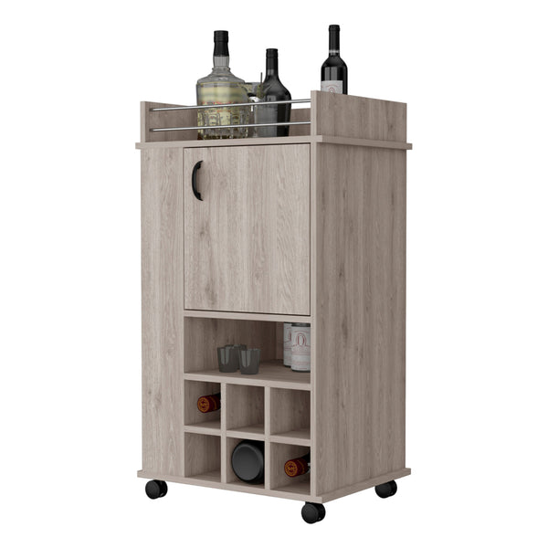 Homeroots Light Gray Rolling Bar Cart With Wine Storage   535108