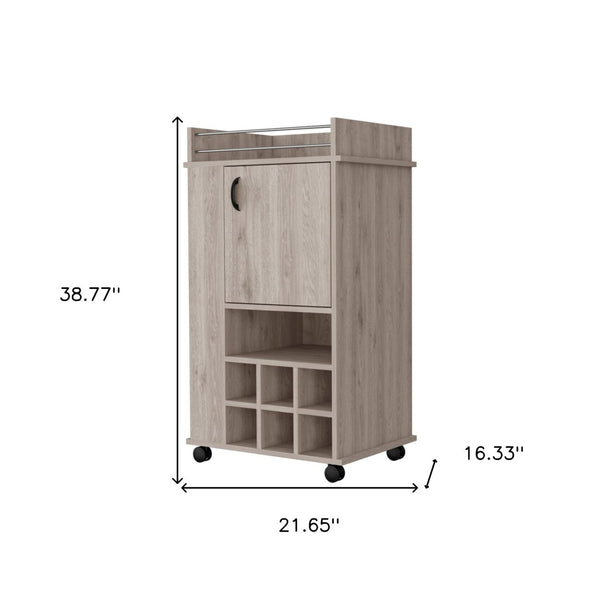 HomeRoots Light Gray Rolling Bar Cart with Wine Storage – Stylish, Space-Saving Design for Modern Entertaining 535108