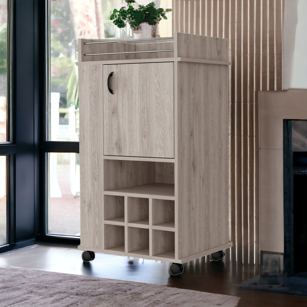 Homeroots Light Gray Rolling Bar Cart With Wine Storage   535108