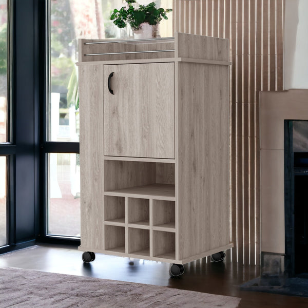 Homeroots Light Gray Rolling Bar Cart With Wine Storage   535108