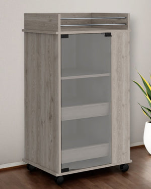 HomeRoots Light Gray Rolling Bar Cart with Wine Storage – Stylish Mobility, Ample Space, and Modern Elegance! 535109