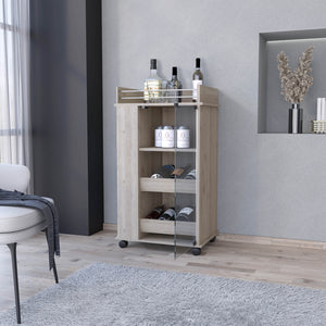 Homeroots Light Gray Rolling Bar Cart With Wine Storage   535109