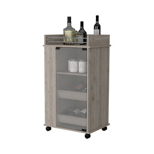 Homeroots Light Gray Rolling Bar Cart With Wine Storage   535109