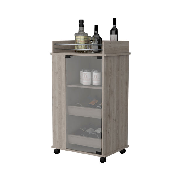 Homeroots Light Gray Rolling Bar Cart With Wine Storage   535109