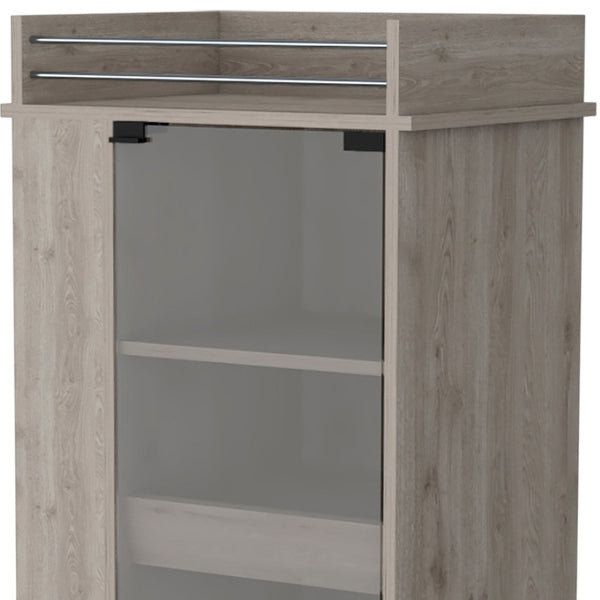HomeRoots Light Gray Rolling Bar Cart with Wine Storage – Stylish Mobility, Ample Space, and Modern Elegance! 535109