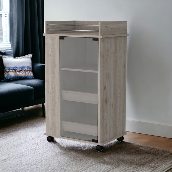 Homeroots Light Gray Rolling Bar Cart With Wine Storage   535109