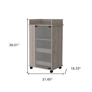 HomeRoots Light Gray Rolling Bar Cart with Wine Storage – Stylish Mobility, Ample Space, and Modern Elegance! 535109