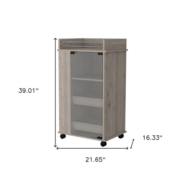 HomeRoots Light Gray Rolling Bar Cart with Wine Storage – Stylish Mobility, Ample Space, and Modern Elegance! 535109