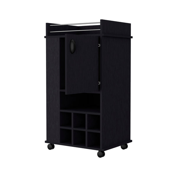 Homeroots Black Rolling Bar Cart With Wine Storage   535110