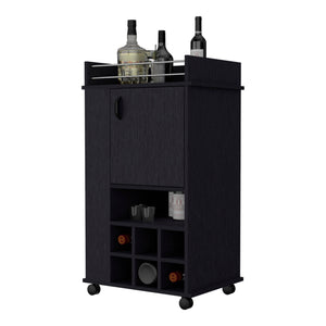 Homeroots Black Rolling Bar Cart With Wine Storage   535110