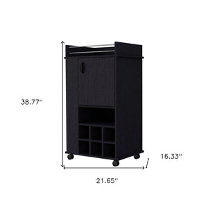 Homeroots Black Rolling Bar Cart With Wine Storage   535110