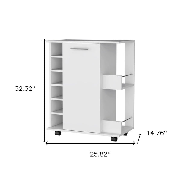 HomeRoots White Rolling Bar Cart with Wine Storage - Modern Mobile Beverage Station for Stylish Entertaining 535111