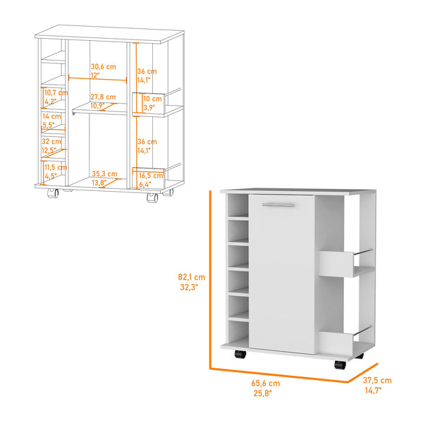 Homeroots White Rolling Bar Cart With Wine Storage   535111