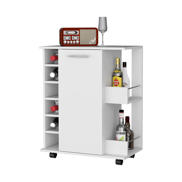 Homeroots White Rolling Bar Cart With Wine Storage   535111