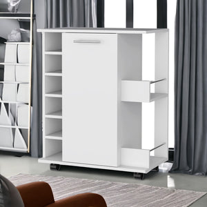 Homeroots White Rolling Bar Cart With Wine Storage   535111