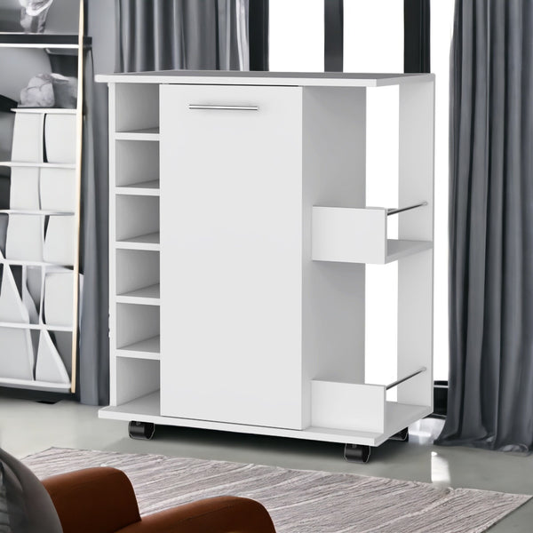 Homeroots White Rolling Bar Cart With Wine Storage   535111