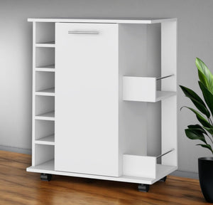 HomeRoots White Rolling Bar Cart with Wine Storage - Modern Mobile Beverage Station for Stylish Entertaining 535111