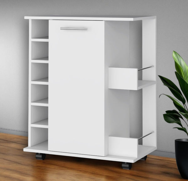HomeRoots White Rolling Bar Cart with Wine Storage - Modern Mobile Beverage Station for Stylish Entertaining 535111
