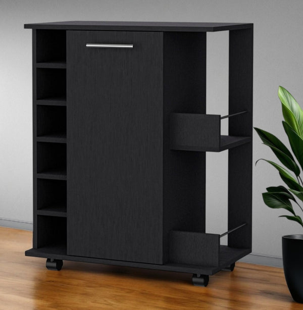 HomeRoots Black Rolling Bar Cart - Elegant Wine Storage, Modern Design, Smooth Wheels for Effortless Entertaining 535112