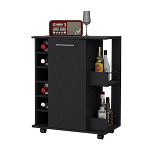 Homeroots Black Rolling Bar Cart With Wine Storage   535112