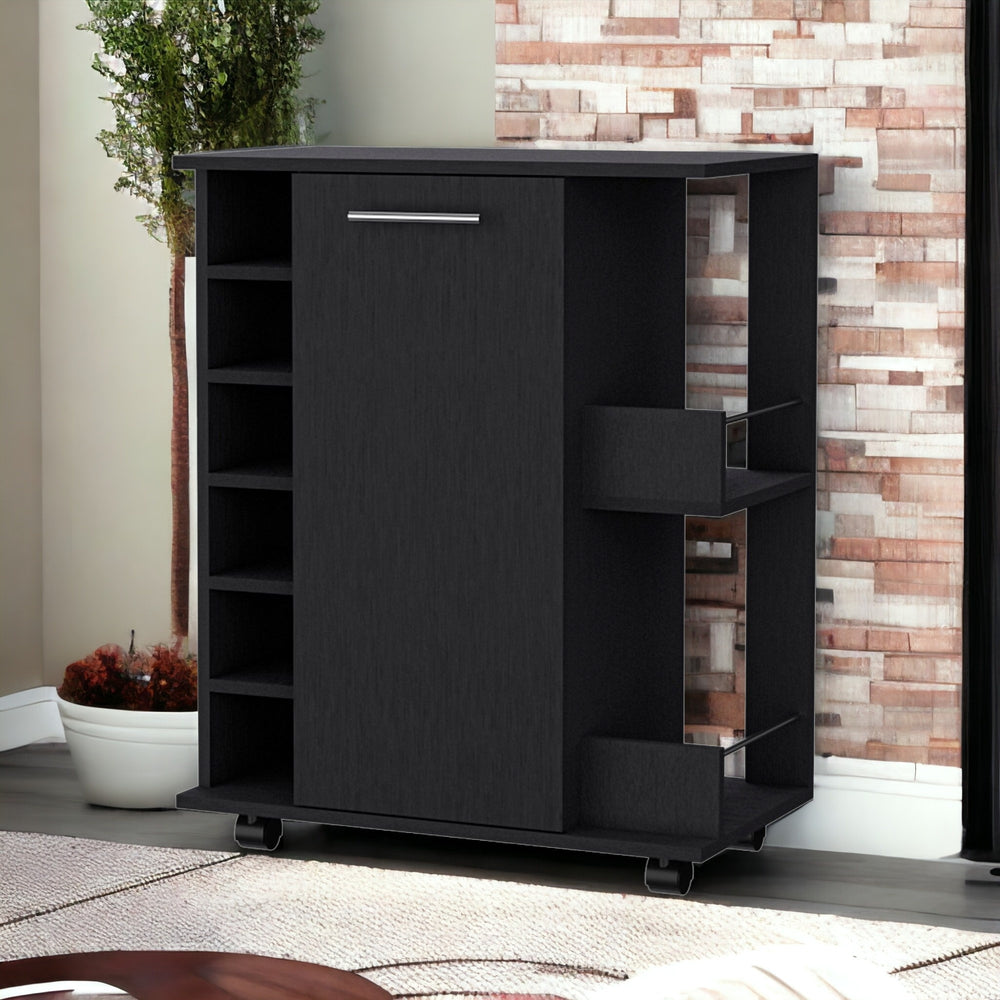 Homeroots Black Rolling Bar Cart With Wine Storage   535112