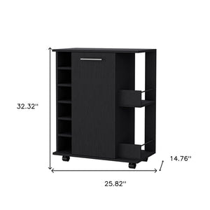 HomeRoots Black Rolling Bar Cart - Elegant Wine Storage, Modern Design, Smooth Wheels for Effortless Entertaining 535112