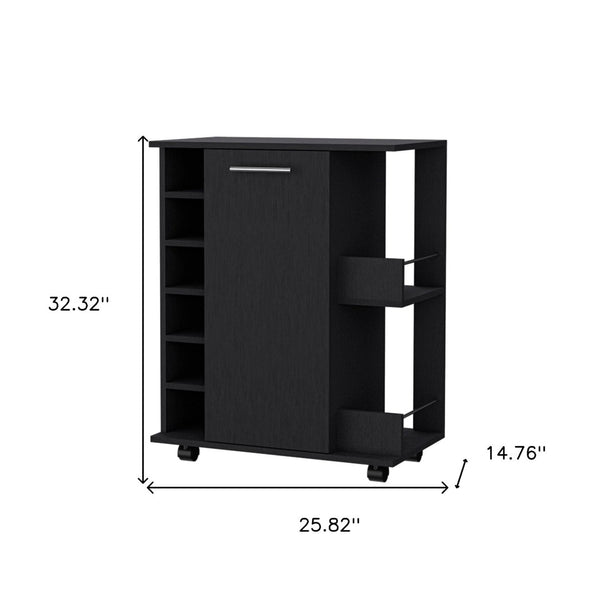 HomeRoots Black Rolling Bar Cart - Elegant Wine Storage, Modern Design, Smooth Wheels for Effortless Entertaining 535112