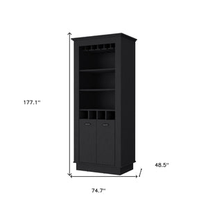 Homeroots 70" Black Bar Cabinet With Wine Storage  Manufactured Wood 535115
