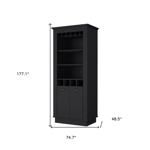 Homeroots 70" Black Bar Cabinet With Wine Storage  Manufactured Wood 535115