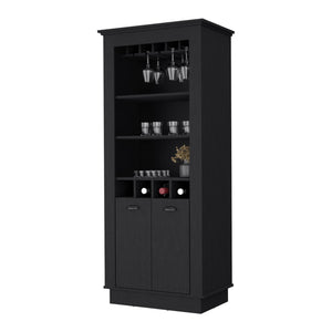Homeroots 70" Black Bar Cabinet With Wine Storage  Manufactured Wood 535115