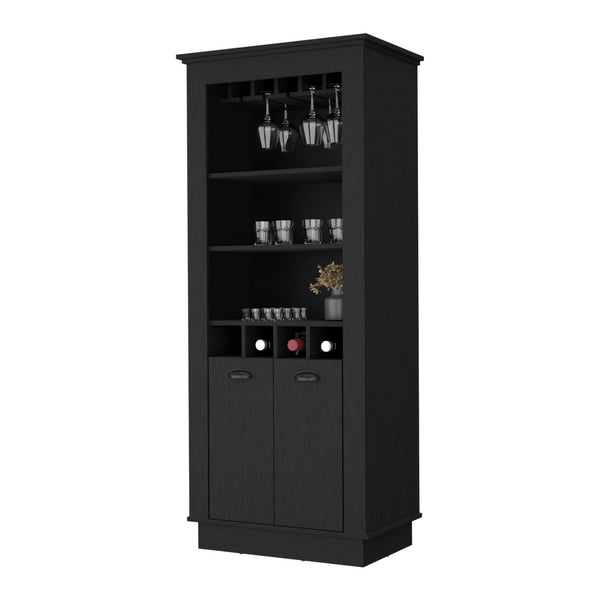 Homeroots 70" Black Bar Cabinet With Wine Storage  Manufactured Wood 535115