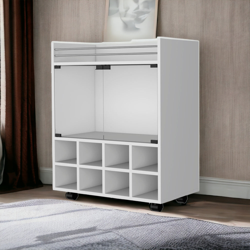 Homeroots White Rolling Bar Cart With Wine Storage   535116