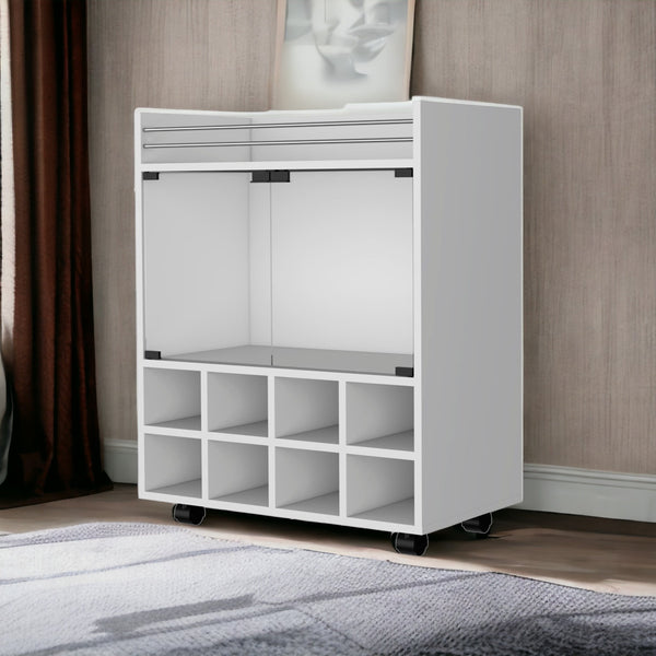 Homeroots White Rolling Bar Cart With Wine Storage   535116