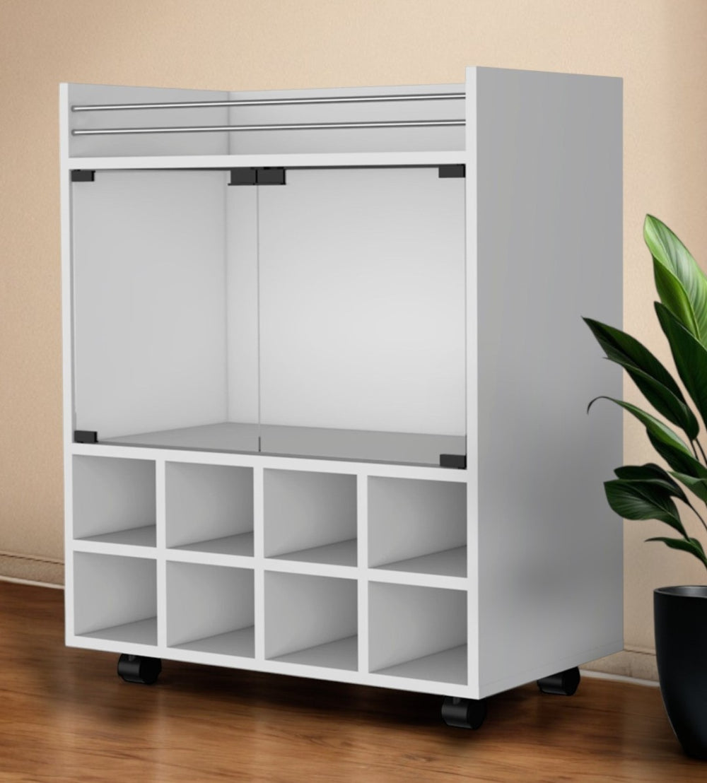 HomeRoots White Rolling Bar Cart – Stylish Wine Storage & Portable Beverage Station for Modern Entertaining 535116