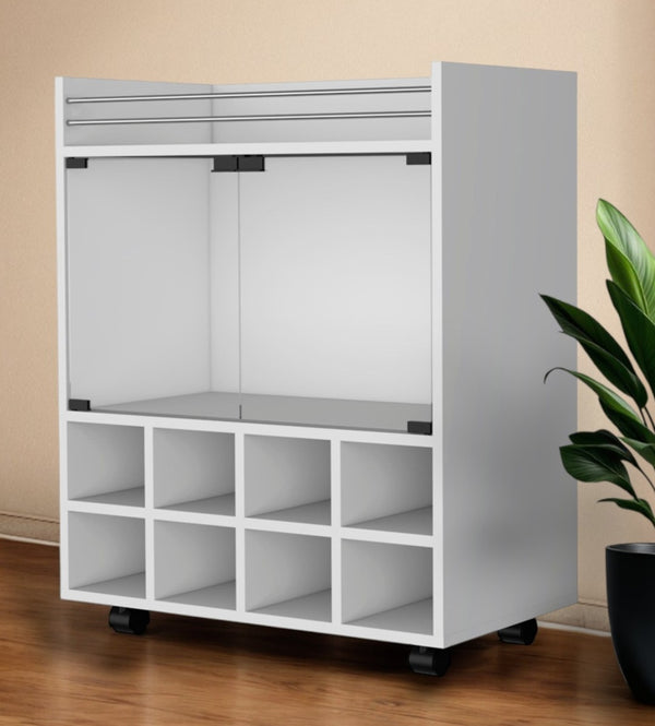 HomeRoots White Rolling Bar Cart – Stylish Wine Storage & Portable Beverage Station for Modern Entertaining 535116