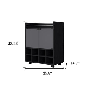 HomeRoots Black Rolling Bar Cart - Modern Wine Storage with Smooth Mobility & Ample Space for Entertaining 535117