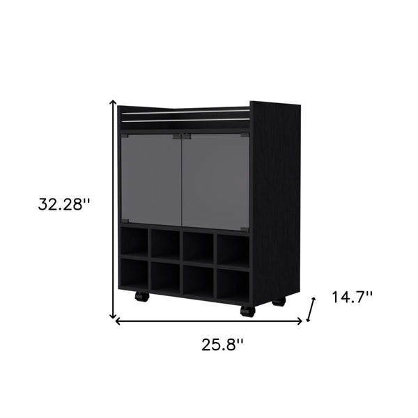 HomeRoots Black Rolling Bar Cart - Modern Wine Storage with Smooth Mobility & Ample Space for Entertaining 535117